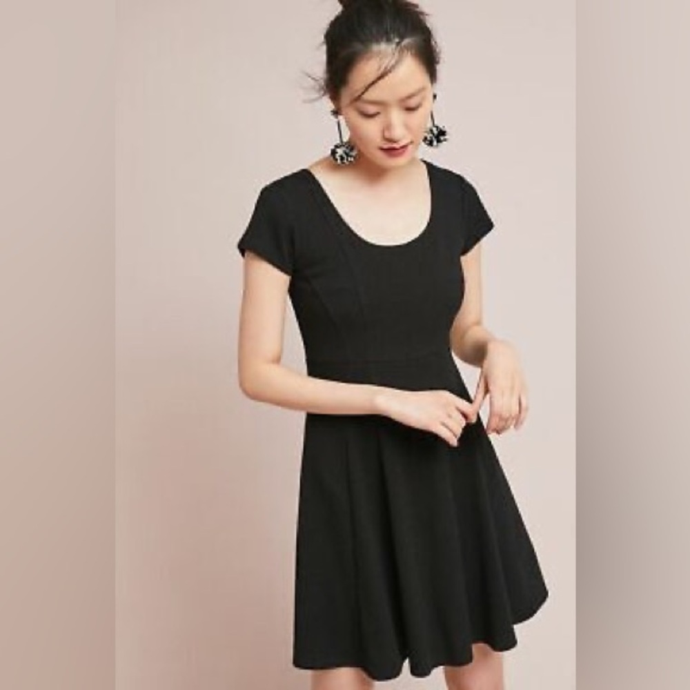 Anthropologie Black Short Sleeve Mini Dress